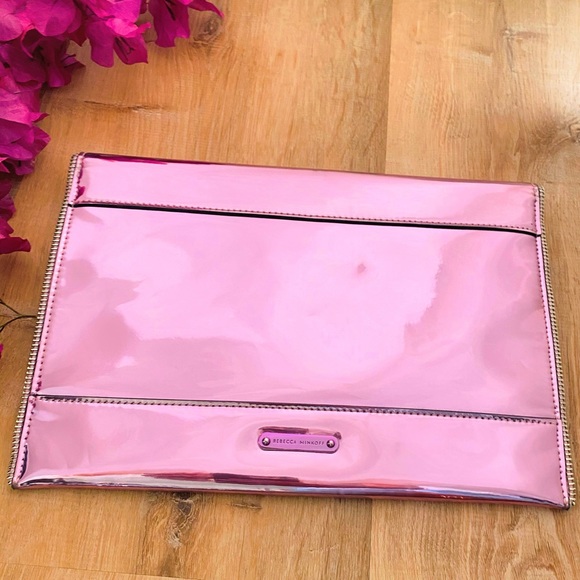 Rebecca Minkoff Leo Mirror Pink Metallic Clutch - Picture 12 of 14